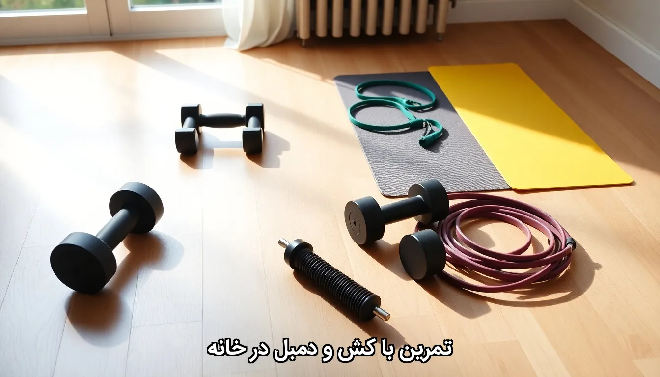 تمرین با کش و دمبل در خانه