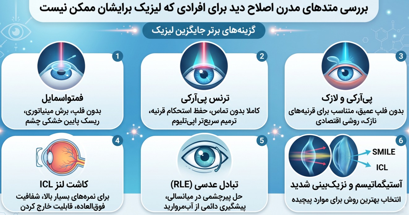 بررسی متدهای مدرن اصلاح دید برای افرادی که لیزیک برایشان ممکن نیست