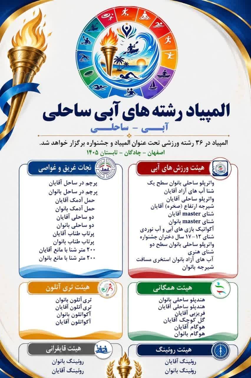 چادگان میزبان نخستین المپیاد ورزش‌های آبی و ساحلی کشور؛ رقابت در ۳۶ رشته ورزشی