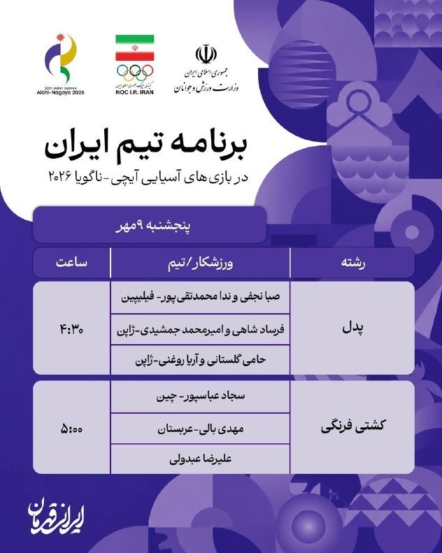 برنامه رقابتهای نمایندگان ایران در روز دوازدهم بازیهای آسیایی 2026 بازیهای آسیایی 2026 ناگویا ,