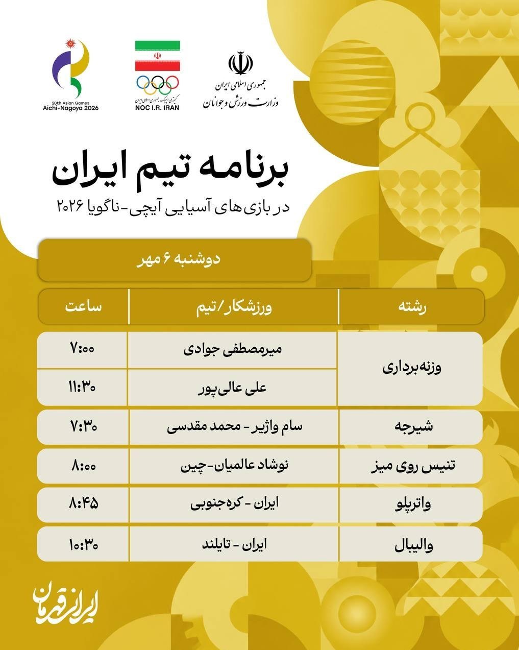 پوشش زنده بازیهای آسیایی| آغاز روز نهم با حذف 2 ملیپوش تیروکمان بازیهای آسیایی , بازیهای آسیایی 2026 ناگویا ,