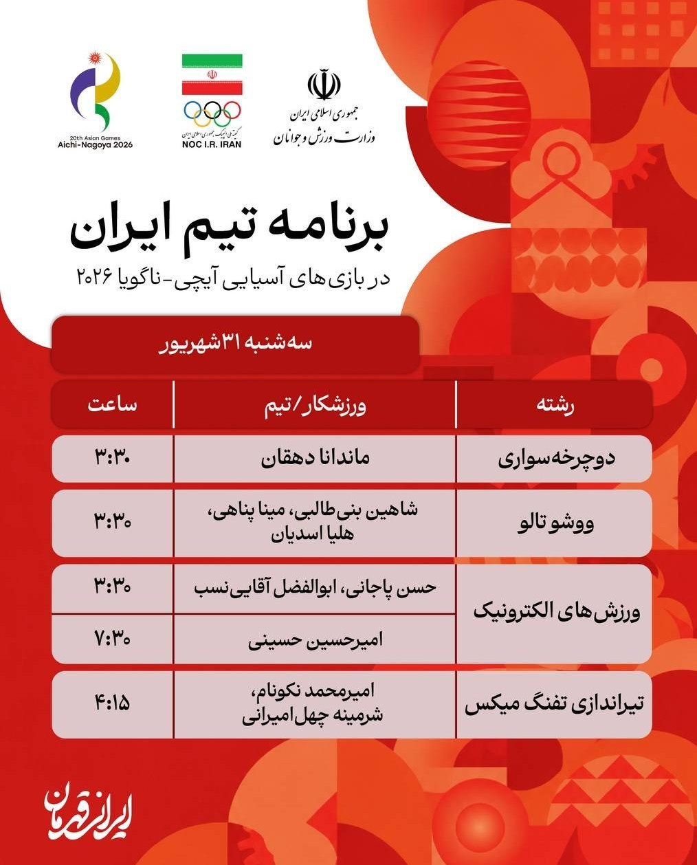 پوشش زنده بازیهای آسیایی| نعمتی اولین طلایی ایران/ 3 نقره برای کاراته بازیهای آسیایی 2026 ناگویا , بازیهای آسیایی ,