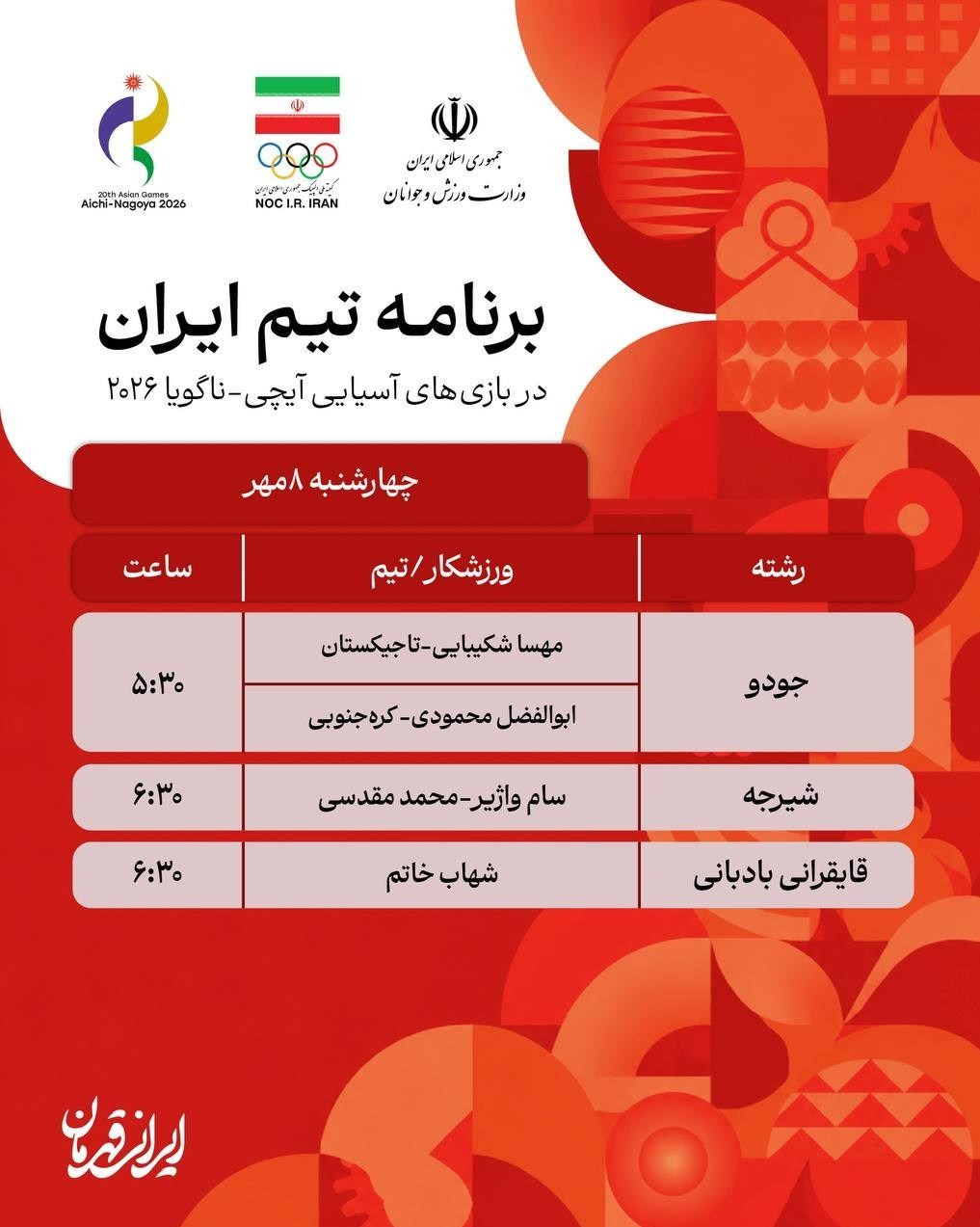 پوشش زنده بازیهای آسیایی|صعود میرزازاده به فینال/ حذف در 6 رشته بازیهای آسیایی , بازیهای آسیایی 2022 هانگژو ,